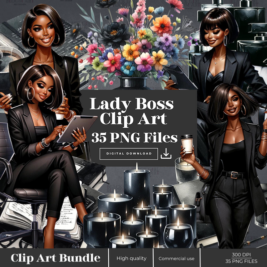 Black Women Clipart, Planner Girl Clipart, Office Girl Clipart, Black Women Lady Boss Clipart, Black Girl Clipart,Business Girl Illustration