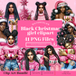 Black Christmas girl clipart, Watercolor Christmas Clipart, Pink Christmas, Christmas black girl png,Christmas bundle, Pink Holiday clipart