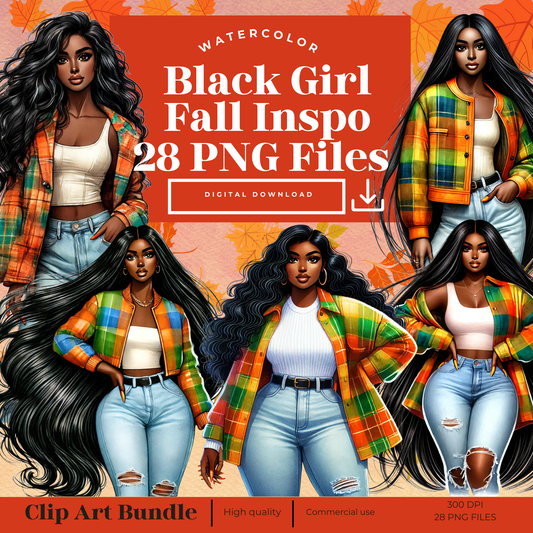 Black Girl Fall Inspo Clip Art,PNG Transparent Background,Commercial Use